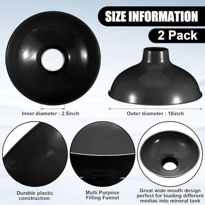 Vesici Extra Large Wide Mouth Funnel 2.5" x 10" Multi Purpose Filling Funnel Plastic Reusable for Water Softener Resin Tanks Carbon Media Jar Filling Use(Black,2 Pack) - color: Black