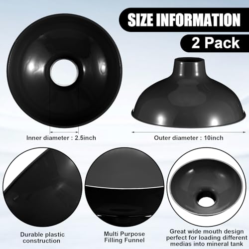 Vesici Extra Large Wide Mouth Funnel 2.5" x 10" Multi Purpose Filling Funnel Plastic Reusable for Water Softener Resin Tanks Carbon Media Jar Filling Use(Black,2 Pack) - color: Black