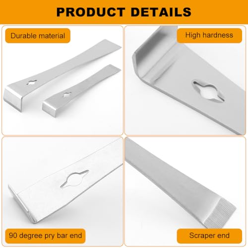 2Pcs Stainless Steel Pry Bar Scraper Set with Gloves, 6.69" and 10" Flat Pry Bar Trim Puller, Baseboard Removal Tool Nail Puller Carpentry Tools Beekeeping Hive Scraper