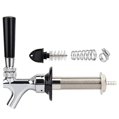 FERRODAY Upgraded 4-1/8 inch Shank Stainless Steel Core Draft Beer Faucet Chrome Plated Beer Tap No-Rust No-Leak Beer Faucet for Homebrew 1/4 Barb Keg Faucet Kegerator Parts Beer Tap Faucet - size: 4-1/8 inch Shank