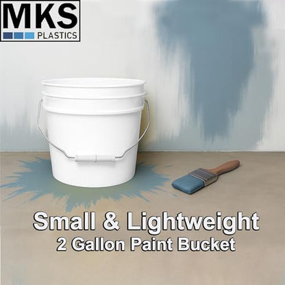 MKS Plastics 2-Gallon Bucket with Airtight Lid – Made in USA, Food Grade BPA Free Plastic, Heavy Duty Multi-Use, Metal Handle with Grip, Stackable Storage – White, 4 Pack - color: 2 Gallon - White, size: 4
