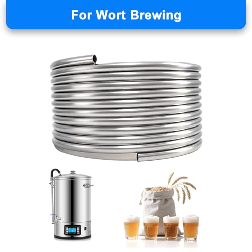 3/8" x 25Ft 304 Stainless Steel Tubing Coil, Food Grade Welded Immersion Wort Chiller Tube for Home Beer Brewing, Ice Bath Cooling, and DIY Projects