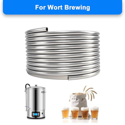3/8" x 25Ft 304 Stainless Steel Tubing Coil, Food Grade Welded Immersion Wort Chiller Tube for Home Beer Brewing, Ice Bath Cooling, and DIY Projects