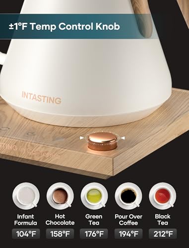 INTASTING Electric Kettle, Gooseneck Electric Kettle, ±1℉ Precise Temperature Control, Stainless Steel Interior, Quick Heating for Pour Over Coffee, Tea & Boiling Water, 0.9L (Cream White) - color: Cream White