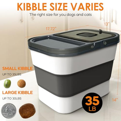 HOYTAMDAR 35lbs Dog Food Storage Container, Collapsible Dog Food Container, Wheels, Handle, Airtight Pet Food Storage Container, Scoop, 2L Small Dry Food Pail For Dog Cat Bird Food - color: Grey-35lbs