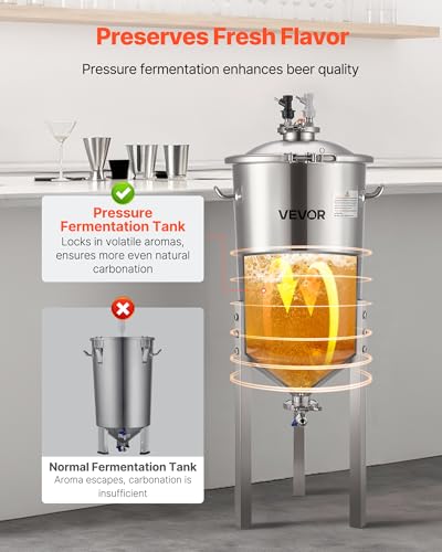 VEVOR Pressure Fermenter 15 PSI, 8 Gal/30L All-in-One Stainless Steel Conical Secondary Fermentation Bucket, for Wine, Beer Brewing Equipment - size: 8 Gal-Fermenter2.0