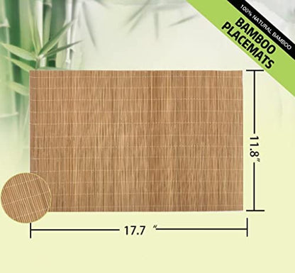 Set of 16 Pcs Bamboo Placemats Sushi Rolling Mat Japanese Style Natural Anti-Slip Bamboo Placemats Washable Heat-Resistant Table Mats for Dining Room and Kitchen - color: Brown, size: Set of 16