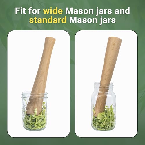 Sauerkraut Pounder for Mason Jars - Wooden Fermenting Supplies - Vegetable Fermentation Tamper for Sauerkraut Crocks with Scale Marks