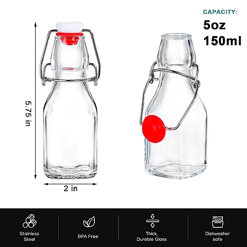 Tebery 15 Pack 5Oz Swing Top Brewing Bottles with Leak Proof Easy Caps, Glass Beer Bottle Flip Top Square Bottles For Kombucha, Kefir, Vanilla Extract, Beer
