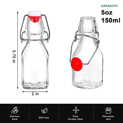 Tebery 15 Pack 5Oz Swing Top Brewing Bottles with Leak Proof Easy Caps, Glass Beer Bottle Flip Top Square Bottles For Kombucha, Kefir, Vanilla Extract, Beer