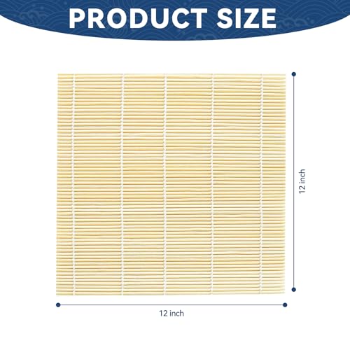 HOPELF 2 Pack 12 Inch Bamboo Sushi Mat - Sushi Roller Mat for Making, Shaping & Molding Sushi Roll & Kimbap - Food-Safe Sushi Making Supplies, Tools & Accessories - size: 12 inch