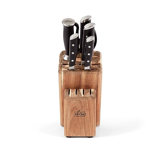 All-Clad Forged German Stainless Steel Knife Set and Acacia Wood Block 7 Piece, Fully Forged, Expert Precision, Home Knife Set, Cookware Knife Block Set, Kitchen Knives, Ultra Sharp, Kitchen Utensils - color: Silver/Black, size: 7-Piece Block Set