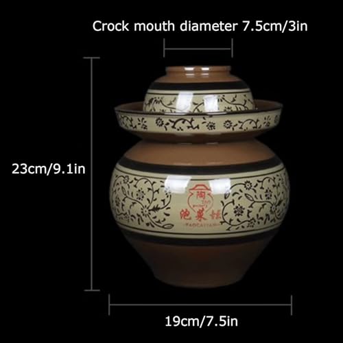 Traditional Chinese Ceramic Fermentation Crock With Lid, Stoneware Sauerkraut Pickling Jar, 1 Pcs(2.5L) - size: 2.5L