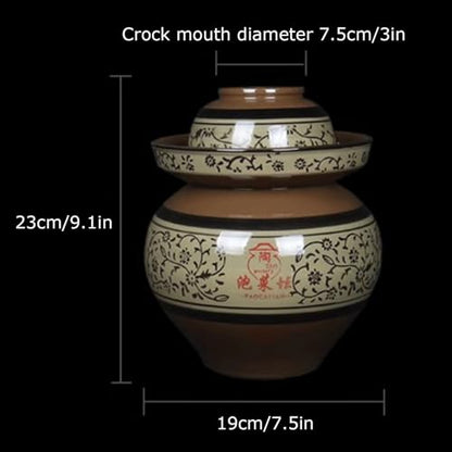 Traditional Chinese Ceramic Fermentation Crock With Lid, Stoneware Sauerkraut Pickling Jar, 1 Pcs(2.5L) - size: 2.5L