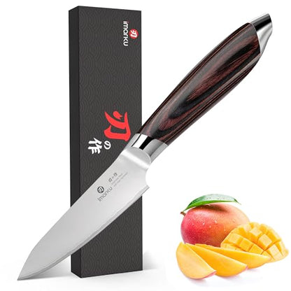 imarku Paring Knife 3.75 Inch, Japanese High Carbon Stainless Steel Fruit Knife, Ultra Sharp Small Kitchen Knife for Peeling Fruits Cutting Veggies, Ergonomic Pakkawood Handle - color: reddish-brown