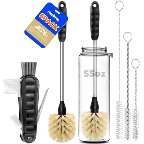 Holikme 6 Pack Bottle Brush Tube Set, 14" Long Handle Stainless Steel Bottle Cleaner Brush, 3 Straw Brushes, Portable 3-in-1 Bottle Cleaning Brush for Water Bottle Cups Baby Bottle Straws, Yellow - color: Yellow, size: 6Pack