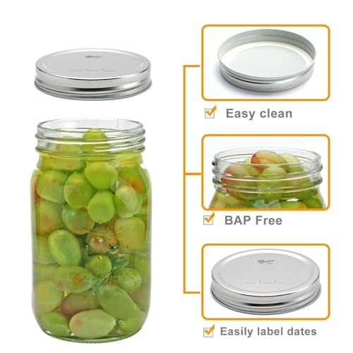 Flrolove Wide Mouth Mason Jars 32 oz, Canning Jars Wide Mouth 6 Pack | Large Mason Jars, Glass Jars with Airtight Lid for Food Storage, Pickling, Preserving, Meal Prep, Jam, Honey, Jelly, Oats