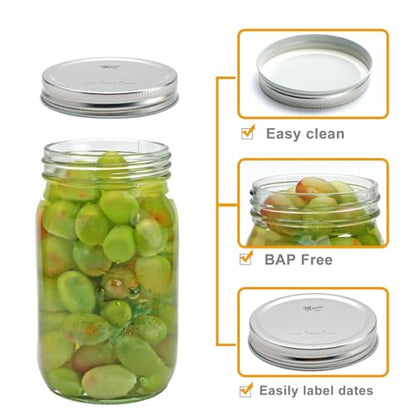 Flrolove Wide Mouth Mason Jars 32 oz, Canning Jars Wide Mouth 6 Pack | Large Mason Jars, Glass Jars with Airtight Lid for Food Storage, Pickling, Preserving, Meal Prep, Jam, Honey, Jelly, Oats