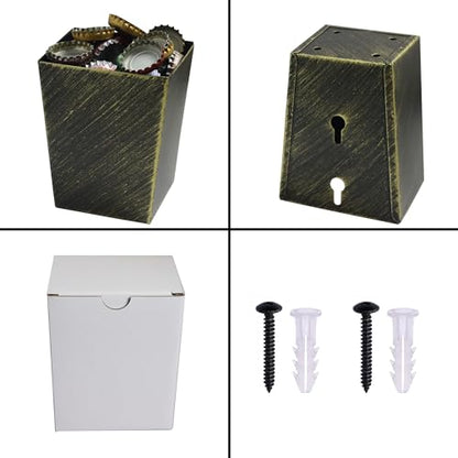 Old Fashioned Bottle Cap Catcher Wall Mount Stainless, Narrow Antique Bronze Screw in Wall Beer Top Bucket with Drain Holes for Table - color: Antique Bronze