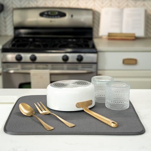 S&T INC. Dish Drying Mat, 16” x 18”, Absorbent Microfiber Kitchen Counter Mat, Dish Drying Pad for Dishes, Utensils, Pots and Pans, Large, Charcoal - size: 16" x 18"