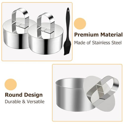 4 Pack Food Molds Set, Cake Ring Mold, Stainless Steel Cooking Rings for Food Decor (3.15In-4 Round) - size: 3.15In-4 Round