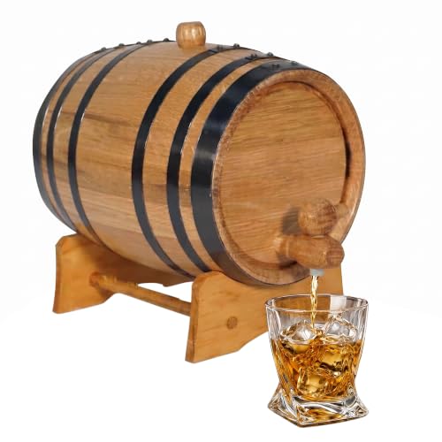 2 Liter Oak Aging Barrel with Wood Stand, Bung & Spigot - Mini Whiskey Barrels for The Home Alcohol Distiller, Moonshiner & Winemaker - Age Cocktails, Bourbon, Whisky, Tequila, Rum, Mead Wine (2L) - size: 2 Liter