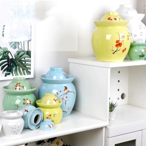 MRYBD Ceramic Pickle Jar With Water Seal,Kimchi Containers, Fermentation Jar, Fermentation Jars Ceramic Pots, Sealed Fermentation Jars With Lids, Sauerkraut Crock blue-7L - color: blue, size: 7L