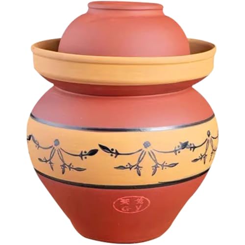 Old-Style Unglazed Fermentation Tank, Water-Sealed Kimchi Jar, High-Temperature Fired Kaolin, Double-lid Design(6.5kg/229.3oz) - size: 6.5kg/229.3oz