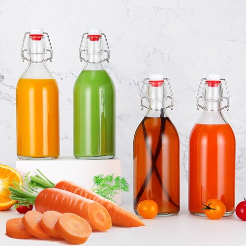 YEBODA 16oz Swing Top Bottles -Glass Beer Bottle with Airtight Rubber Seal Flip Caps for Home Brewing Kombucha,Beverages,Oil,Vinegar,Water,Soda,Kefir,6 Pack