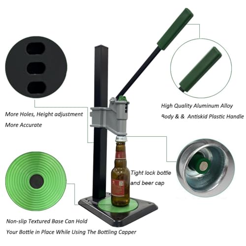 Manual Bottle Capper Tool Machine 26mm and 29mm Crown Capper Beer Corking Machine,Heavy Duty Strong Metal Easy Action Bench Bottle Capper, Adjustable Height Beer Bottle Capping for Home Brewing
