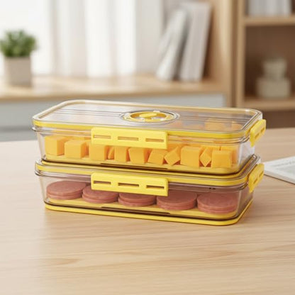 Cheese and Lunch Meat Container for Refrigerator with Drain Tray,Clear Deli Meat Storage Organizer, Airtight Bacon Keeper, Cold Cuts and Sandwich Meat Fridge Containers for Organizing-Yellow