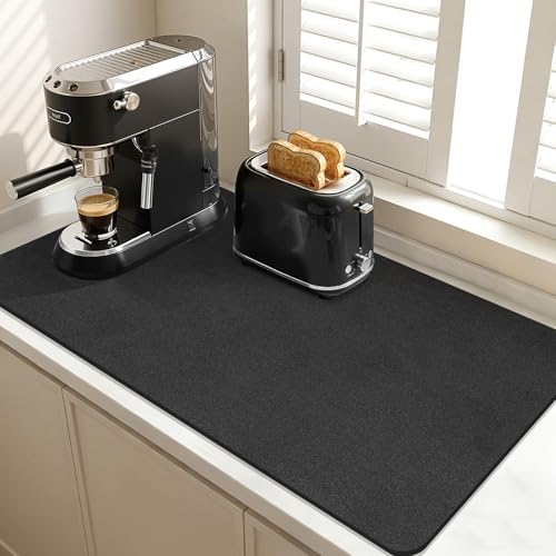 Findosom Dish Drying Mat, 17"x 32" Super Absorbent & Hide Stain Coffee Mat, Cuttable Drying Mat for Kitchen Counter, Coffee Bar Accessories, Under Dish Rack, Coffee Maker, Espresso Machine, Black-2 - color: Black-2, size: 17" X 32"