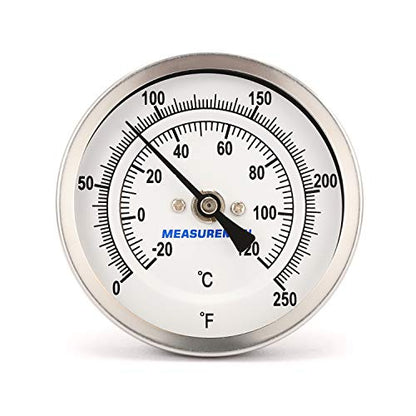 MEASUREMAN Fully Stainless Steel Pot, Kettle, Brewing Bimetal Thermometer, 3" Dial, 4" Stem, 0-250 deg F/-20-120 deg C, -1% Accuracy, Adjustable, 1/2" NPT Back Mount - size: 3" Dial, 4" Stem, style: 4" Stem
