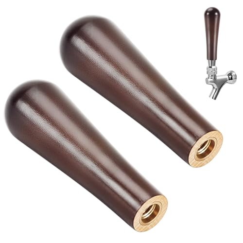 MRbrew 2 Pcs Solid Wood Beer Tap Handle with 3/8" Thread, 3" Brown Cylinder Beer Faucet Handle Comfort Grip for Kegerator Faucets, Homebrew, Kegerators and Bars