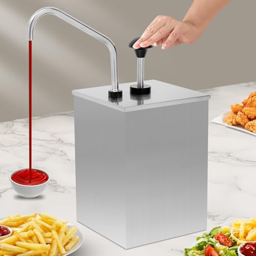 Sauce Dispenser Pump, 4.2 Quart Stainless Steel Condiment Pump for Cheese Hot Fudge Caramel, Commercial Sauce Dispenser for Buffet Bakery Restaurant Coffee Shop