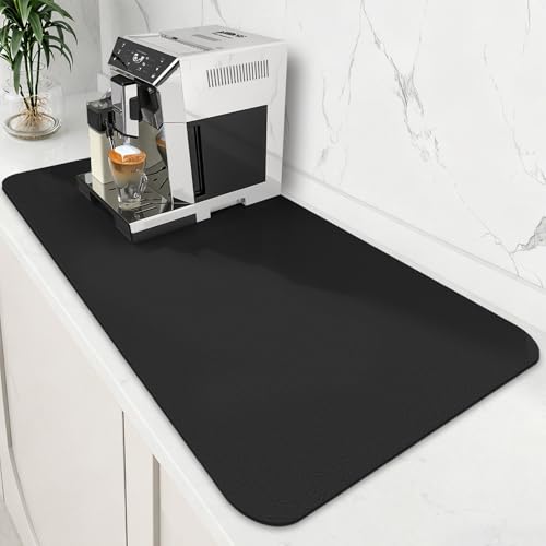 WISELIFE Coffee Mat Super Absorbent Dish Drying Mat Coffee Bar Accessories Match with Machine Large Drying Mats for Kitchen Counter 18" W x 36" L, Black - color: Black, size: 36" x 18"