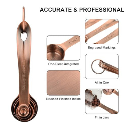 Copper Measuring Cups and Spoons Set, Stainless Steel Measuring Cups and Spoons Set, 5 Metal Measuring cups & 6 Baking Measuring Spoons, Imperial & Metric Measuring Tools Set 11 - color: A: Copper, size: B: 5cups+6spoons