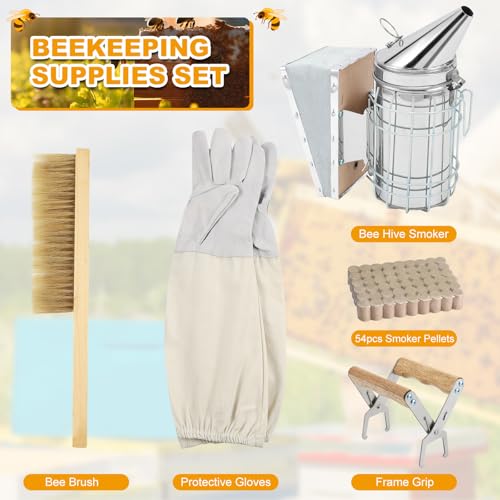 12pcs Bee Hives Starter Kit Beekeeping Supplies, Bee Keeping Supplies, Bee Supplies and Equipment with Bee Smoker, Honey Bee Hive Tools for Beginners and Bee Keeper