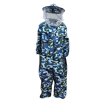 Bee Jacket,Professional Soft Beekeeping,Beekeeping Veil Protective Equipment,Full Keeper Suit with Beekeeper Hat for Men Women (Camouflage Blue XXL) - color: Camouflage Blue Xxl