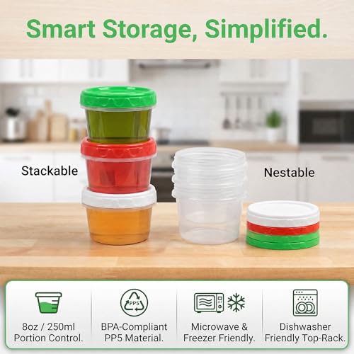 EONJOE 8oz Small Plastic Freezer Food Containers with Lids, 1 Cup, 12pcs | Airtight & BPA-free for fresh food. Dishwasher/freezer safe, perfect for daily meal prep, portion control,snacks on-the-go. - size: 8oz