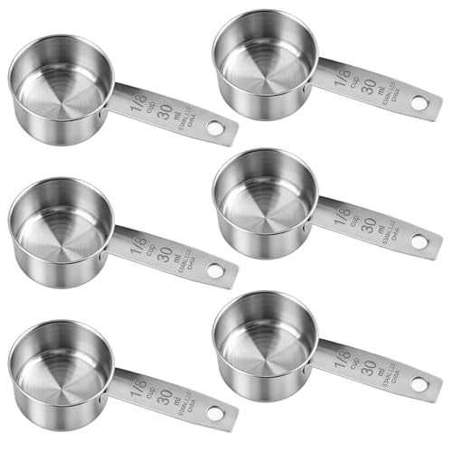 6Pcs Stainless Steel Measuring Cup, 1/8 Cup - 30ml Metal Measuring Cup, Comfortable Hand Feeling Measuring Scoops for Coffee Cooking Baking Kitchen - size: 1/8 Cup