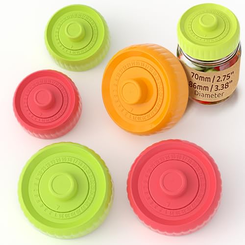 Fermentation Lids Starter Set, Self-Burping Airlock Lids for Mason Jars (3 Wide + 2 Regular)|100% Silicone Seamless Hygienic Design with Date Tracker|Ultimate Kit for Pickles & Kimchi - style: 5 Pack - Mixed Sizes