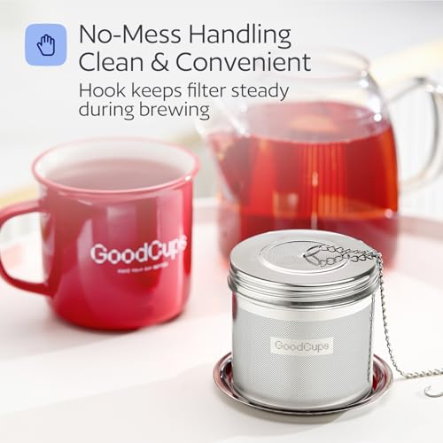 Stainless Steel Tea Infuser for Loose Leaf Tea, Large (2.95” Diameter x 2.85” Height) – Extra Fine Mesh Strainer with Chain Hook & Lid, Reusable Tea Steeper for Mugs, Cups & Teapots - size: Large