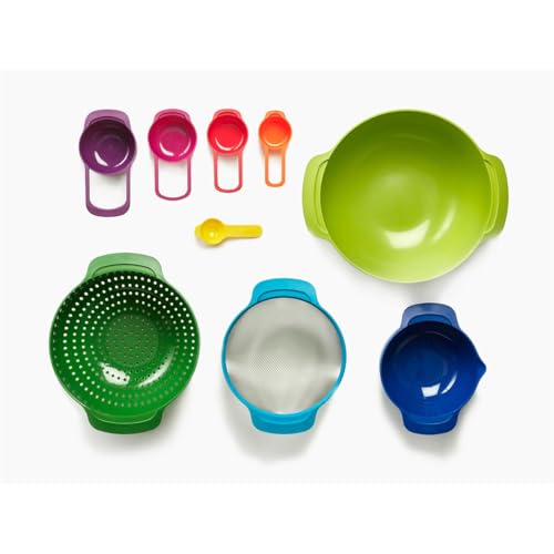 Joseph Joseph Nest 9 Plus, 9 Piece Compact Food Preparation Set with Mixing Bowls, Measuring cups, Sieve and Colander, MultiColor - color: Multicolour, style: Plastic