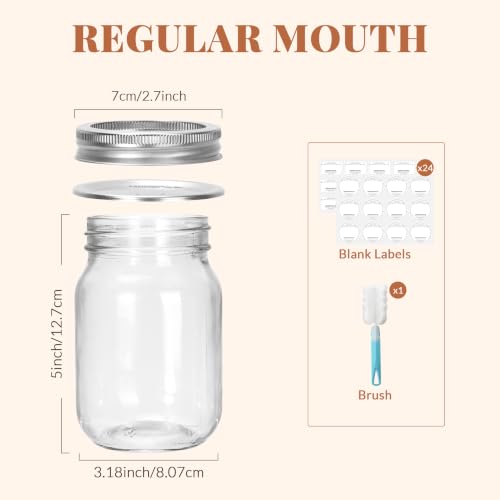 CycleMore 16 oz Mason Jars With Airtight Lids and Brands 15 Pack Glass Canning Jars with Regular Mouth, Pint Clear Glass Jar For DIY Projects, Food Storage and Fermenting with Brush & 24 Labels - size: 16oz - 15 Pack