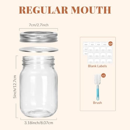 CycleMore 16 oz Mason Jars With Airtight Lids and Brands 15 Pack Glass Canning Jars with Regular Mouth, Pint Clear Glass Jar For DIY Projects, Food Storage and Fermenting with Brush & 24 Labels - size: 16oz - 15 Pack