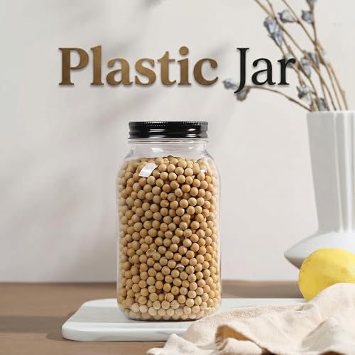 novelinks 32 oz Plastic Mason Jars and Clear Plastic Jars with Lids 32 oz | 6 Pack, Black, Quart Mason Jars Bulk, Plastic Quart Containers with Lids, Large Jars, Mason Jars for Centerpieces - color: Black