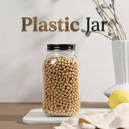 novelinks 32 oz Plastic Mason Jars and Clear Plastic Jars with Lids 32 oz | 6 Pack, Black, Quart Mason Jars Bulk, Plastic Quart Containers with Lids, Large Jars, Mason Jars for Centerpieces - color: Black
