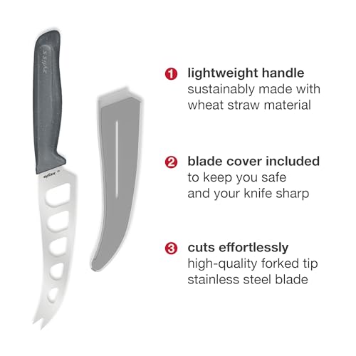 Zyliss Cheese Knife – Stainless Steel Blade with Non-Stick Holes & Forked Tip for Serving – Cuts Soft, Semi-Soft & Firm Cheeses – Wheat Straw Handle, Dishwasher Safe, 5-Year Guarantee – 5" - size: 5"