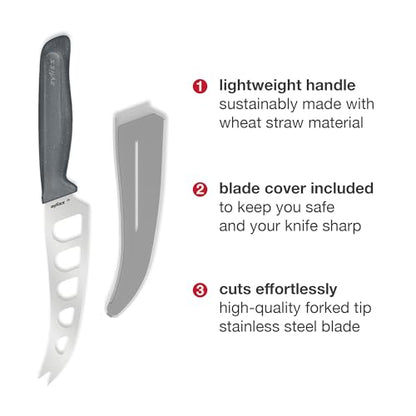Zyliss Cheese Knife – Stainless Steel Blade with Non-Stick Holes & Forked Tip for Serving – Cuts Soft, Semi-Soft & Firm Cheeses – Wheat Straw Handle, Dishwasher Safe, 5-Year Guarantee – 5" - size: 5"